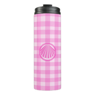 Pink Checkers with Sea Shell- Thermal Tumbler