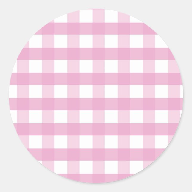 Pink checks classic round sticker (Front)