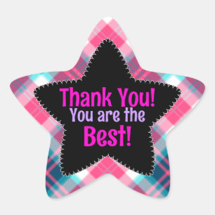 Pink Checks Thanks You are the Best Star Sticker
