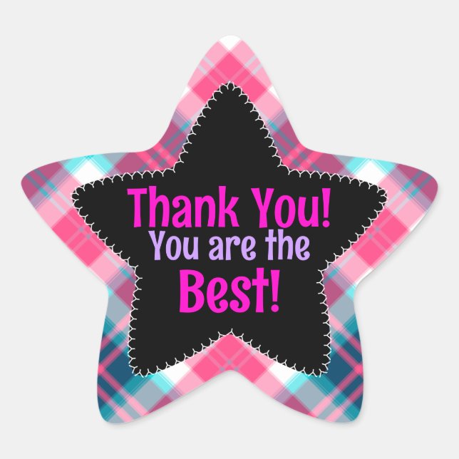 Pink Checks Thanks You are the Best Star Sticker (Front)