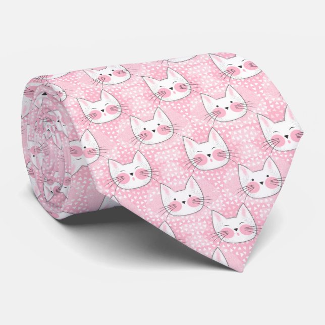 Pink Cheeked Kitty Cat Tie (Rolled)