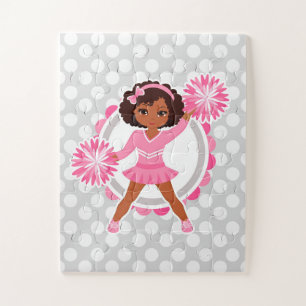 Pink Cheerleader African American  - Cute Cheer Jigsaw Puzzle