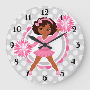 Pink Cheerleader African American  - Cute Cheer Large Clock