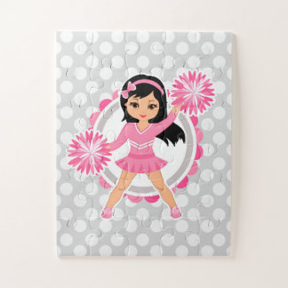 Pink Cheerleader Black Hair - Cute Cheer Jigsaw Puzzle