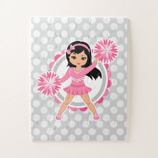 Pink Cheerleader Black Hair - Cute Cheer Jigsaw Puzzle (Vertical)