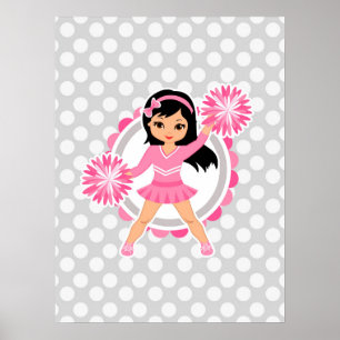 Pink Cheerleader Black Hair - Cute Cheer Poster