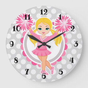 Pink Cheerleader Blonde - Cute Cheer Large Clock
