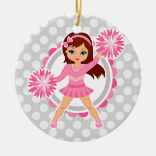 Pink Cheerleader Brunette - Cute Cheer Ceramic Ornament
