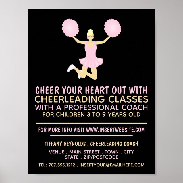 Pink Cheerleader, Cheerleading Classes Advertising Poster (Front)
