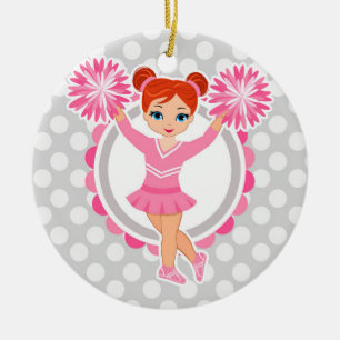 Pink Cheerleader Redhead - Cute Cheer Ceramic Ornament
