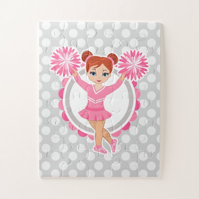 Pink Cheerleader Redhead - Cute Cheer Jigsaw Puzzle (Vertical)