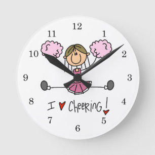 Pink Cheerleader Round Clock