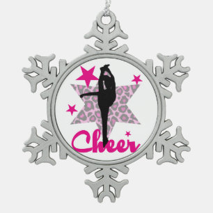 Pink Cheerleader Snowflake Pewter Christmas Ornament