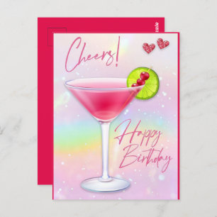 Pink Cheers Happy Birthday Greeting Post Card