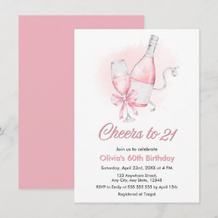 Pink Cheers to 21 Years Wine Birthday  Invitation