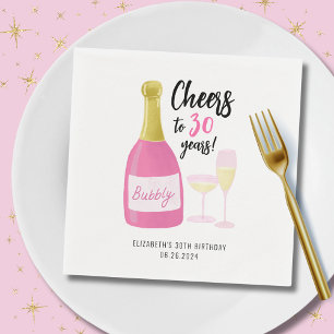 Pink Cheers to 30 years bubbly 30th birthday party Napkin