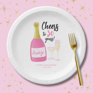 Pink Cheers to 30 years bubbly 30th birthday party Paper Plate