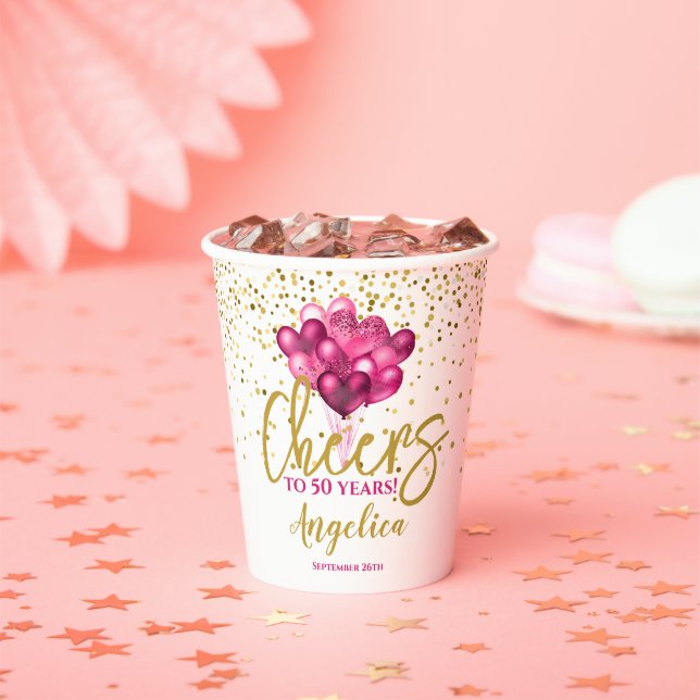 Pink Cheers To 50 Years 50th Birthday Paper Cups (Insitu)