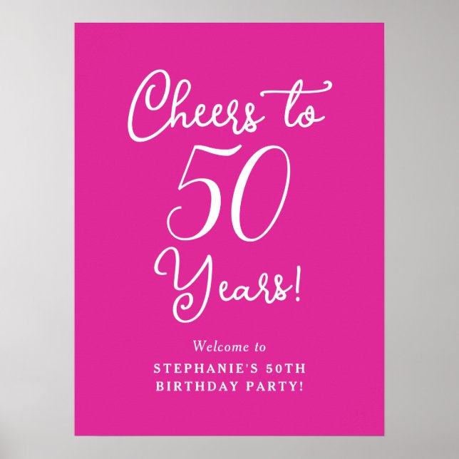Pink Cheers to 50 Years 50th Birthday Welcome Sign (Front)