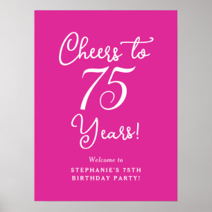 Pink Cheers to 75 Years 75th Birthday Welcome Sign