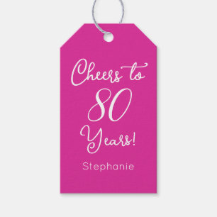 Pink Cheers to 80 Years 80th Birthday Favour Gift Tags