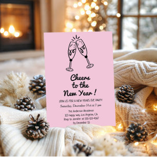 Pink “Cheers to the New Year” Champagne Invitation