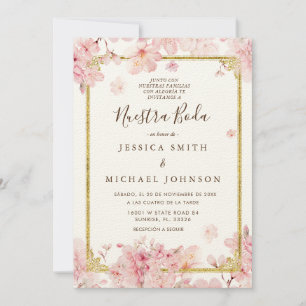 Pink Cheery Blossom Nuestra Boda Spanish Wedding  Invitation