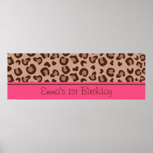 Pink Cheetah Birthday Banner Poster