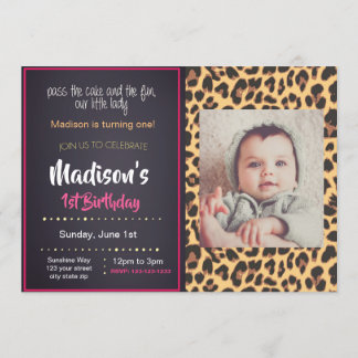 Pink Cheetah Birthday Invitation with Photo