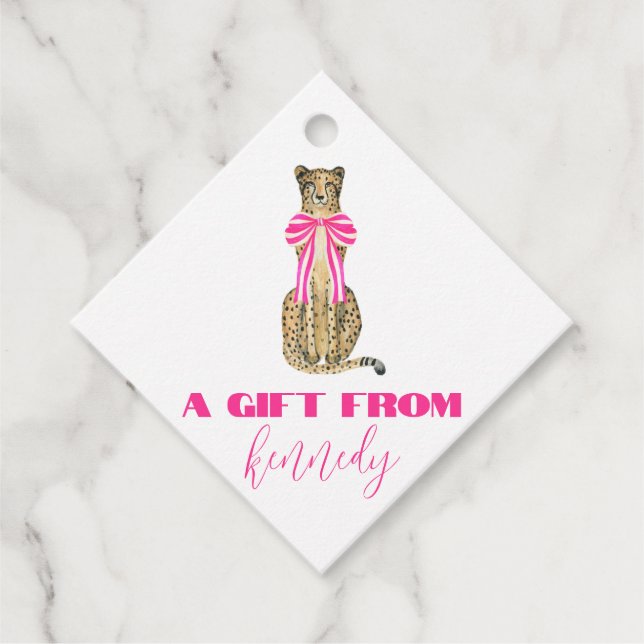 Pink Cheetah Bow Gift Tag (Front)