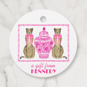 Pink Cheetah Chinoserie Gift Tag