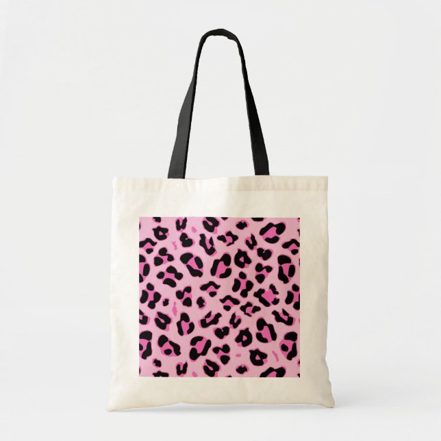 Pink Cheetah Leopard Print Black Spots Pattern Tote Bag (Front)