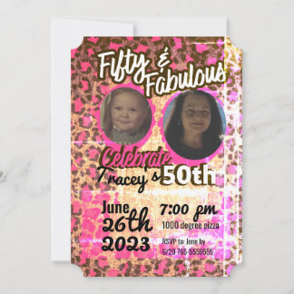 Pink Cheetah print 50th birthday Invitation