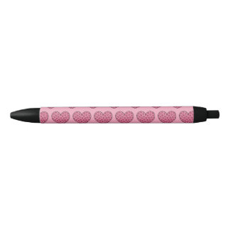 Pink Cheetah Print Hearts Black Ink Pen