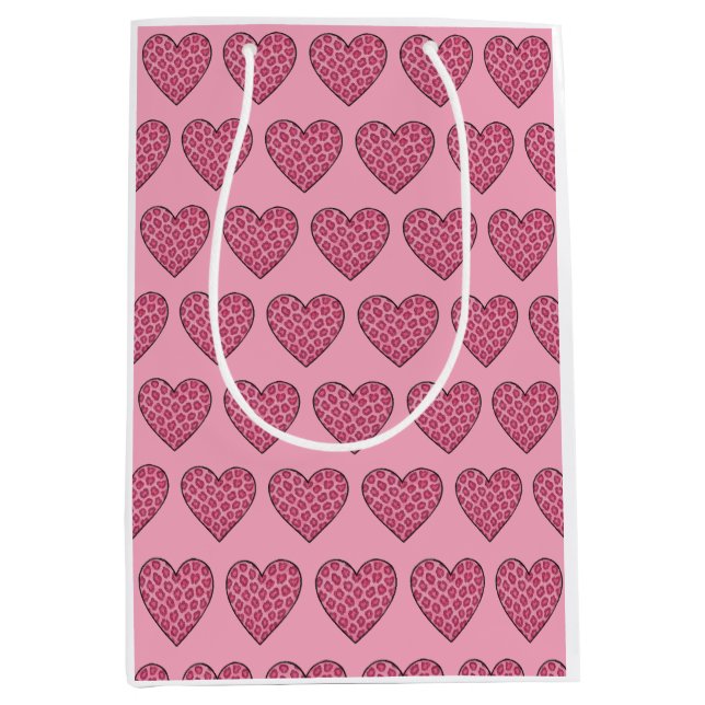 Pink Cheetah Print Hearts Medium Gift Bag (Front)