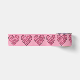 Pink Cheetah Print Hearts Satin Ribbon