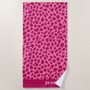 Pink Cheetah Print Retro Chic y2k Aesthetic Name Beach Towel