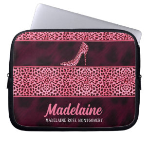 Pink Cheetah Print with Stiletto Heel Laptop Sleeve