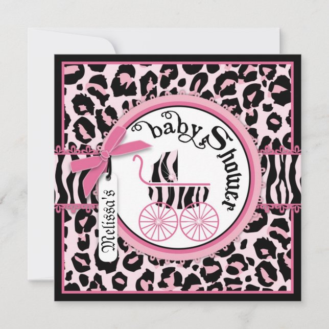 Pink Cheetah Rock Star Baby Carriage Baby Shower Invitation (Front)