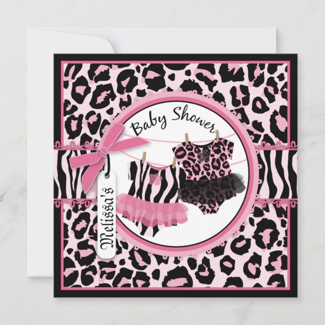 Pink Cheetah Rock Star Tutu Twins Baby Shower Invitation (Front)