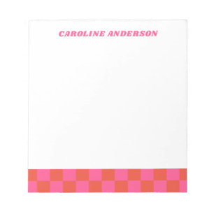 Pink Chequerboard Chequered Pattern Personalised  Notepad
