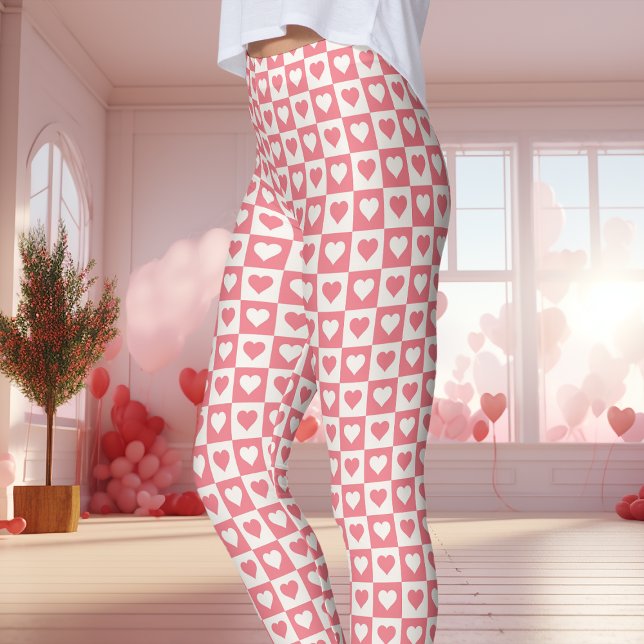 Pink Chequerboard Heart Valentine's Day Leggings (Creator Uploaded)