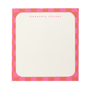 Pink Chequerboard Pattern   Personalised Name Notepad