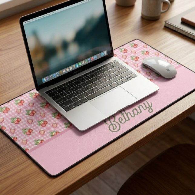 Pink Chequerboard Plaid Strawberry Gingham Pattern Desk Mat (Creator Uploaded)