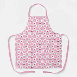 Pink Chequerboard with Cherry and Flower Apron