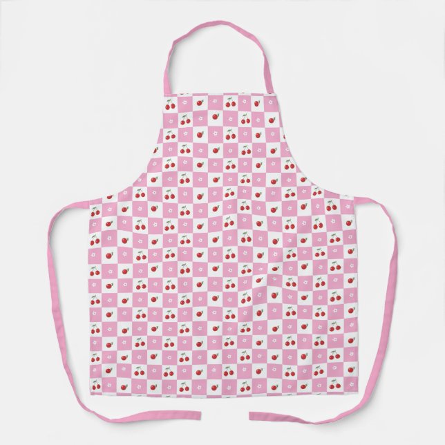 Pink Chequerboard with Cherry and Flower Apron (Front)