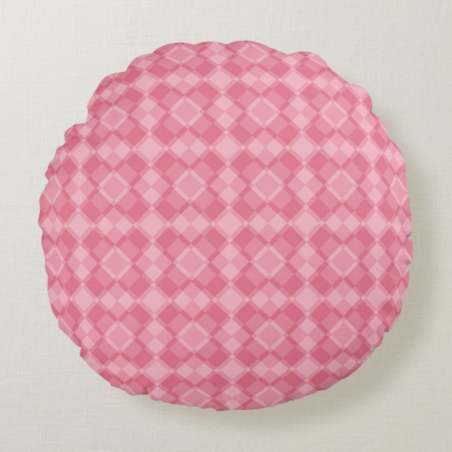 Pink Chequered Argyle Pattern Round Cushion (Front)