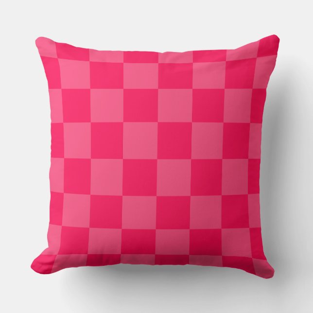 Pink chequered background cushion (Front)