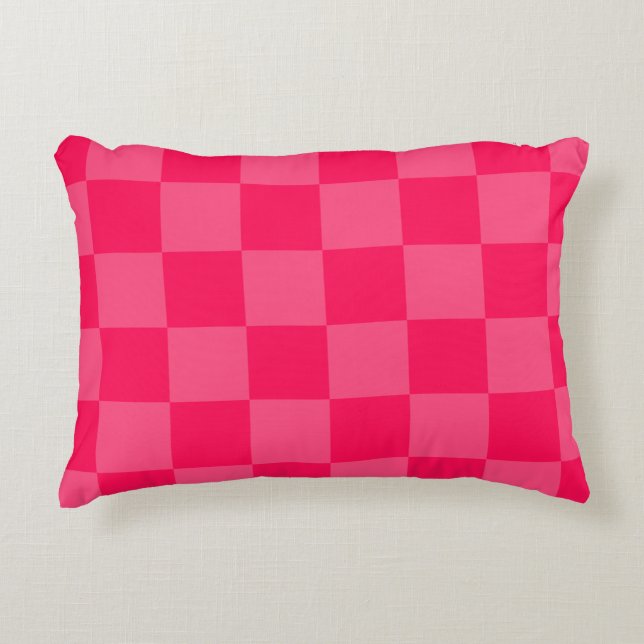 Pink chequered background decorative cushion (Front)