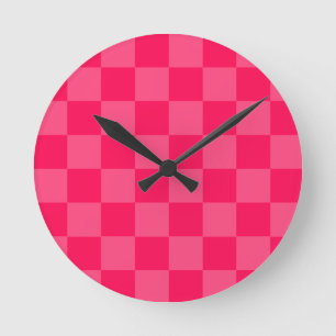Pink chequered background round clock